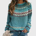 Peyton | Petrolfarbener Retro-Pullover mit Wellenmuster