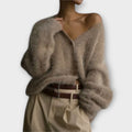 Dahlia - Beiger eleganter Flausch-Cardigan