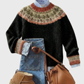 Elveria | Schwarzer Vintage-Pullover mit Norweger-Passe
