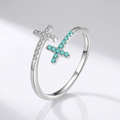 CROSS AZUL TIFFANY CON PIEDRAS DE ZIRCÓN - (AJUSTABLE)