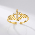 ANILLO CRUZ CON ALAS DE ÁNGEL Y DIAMANTES DE ZIRCÓN - (AJUSTABLE)
