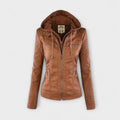 Amélie - Braune Lederjacke mit Stehkragen
