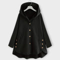 Leslie - Schwarze warme Button-Up-Jacke mit Kapuze