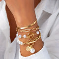 Conjunto 4 Pulseras – Serpiente, Perlas & Eslabones | Oro