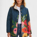 Florie – Steppjacke mit Blumendruck und Plüschkragen
