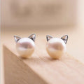 Pendientes de Plata de Ley con Perla y Gato