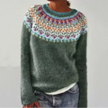Susi | Grauer Retro-Pullover mit buntem Norweger-Muster