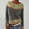 Ulli | Grauer Retro-Pullover mit Bordürenmuster