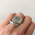 Conjunto de Anillos Vintage de Cristal Turquesa Plateados
