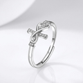 ANILLO DE PLATA CON CRUZ Y LAZO - (AJUSTABLE)
