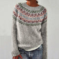 Inga | Grauer Retro-Pullover mit floralem Muster