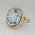 Anillo Dorado de Cristal Azul Redondeado
