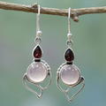 Pendientes vintage de plata con piedra lunar y cristal rojo