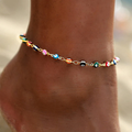 Pulsera de tobillo con ojo turco multicolor en oro