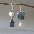 Pendientes vintage de plata con piedras naturales y perlas