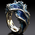 Anillo vintage dorado con ola del océano