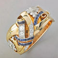 Anillo Vintage Dorado Con Circonita Azul
