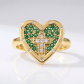 ANILLO DE PLATA CON CORAZÓN Y CRUZ COLORIDO - (AJUSTABLE)