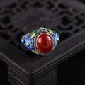 Anillo vintage con incrustaciones de plata y turmalina roja del sur (Ajustable)