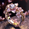 Anillo de cristal con flor rosa exótica