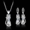 Conjunto de collar + pendientes Happy Cats en plata y circonita blanca pulida