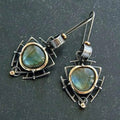 Pendientes vintage en plata y oro con labradorita