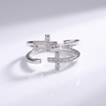 ANILLO DE PLATA Y DIAMANTE DOUBLE CROSS - (AJUSTABLE)